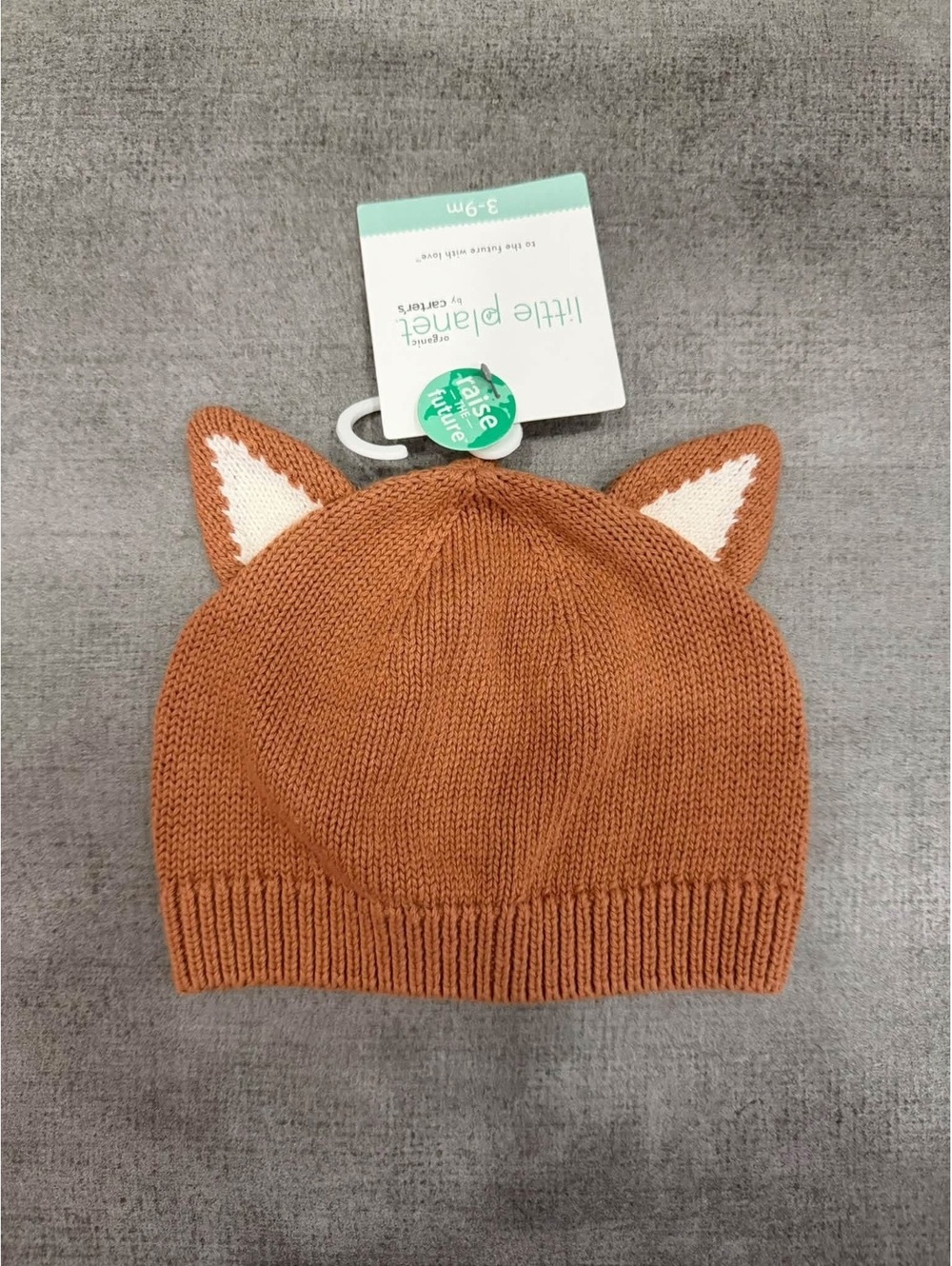03-09m -Little Planet by Carter’s Organic Cotton Fox Ear Knit Hat